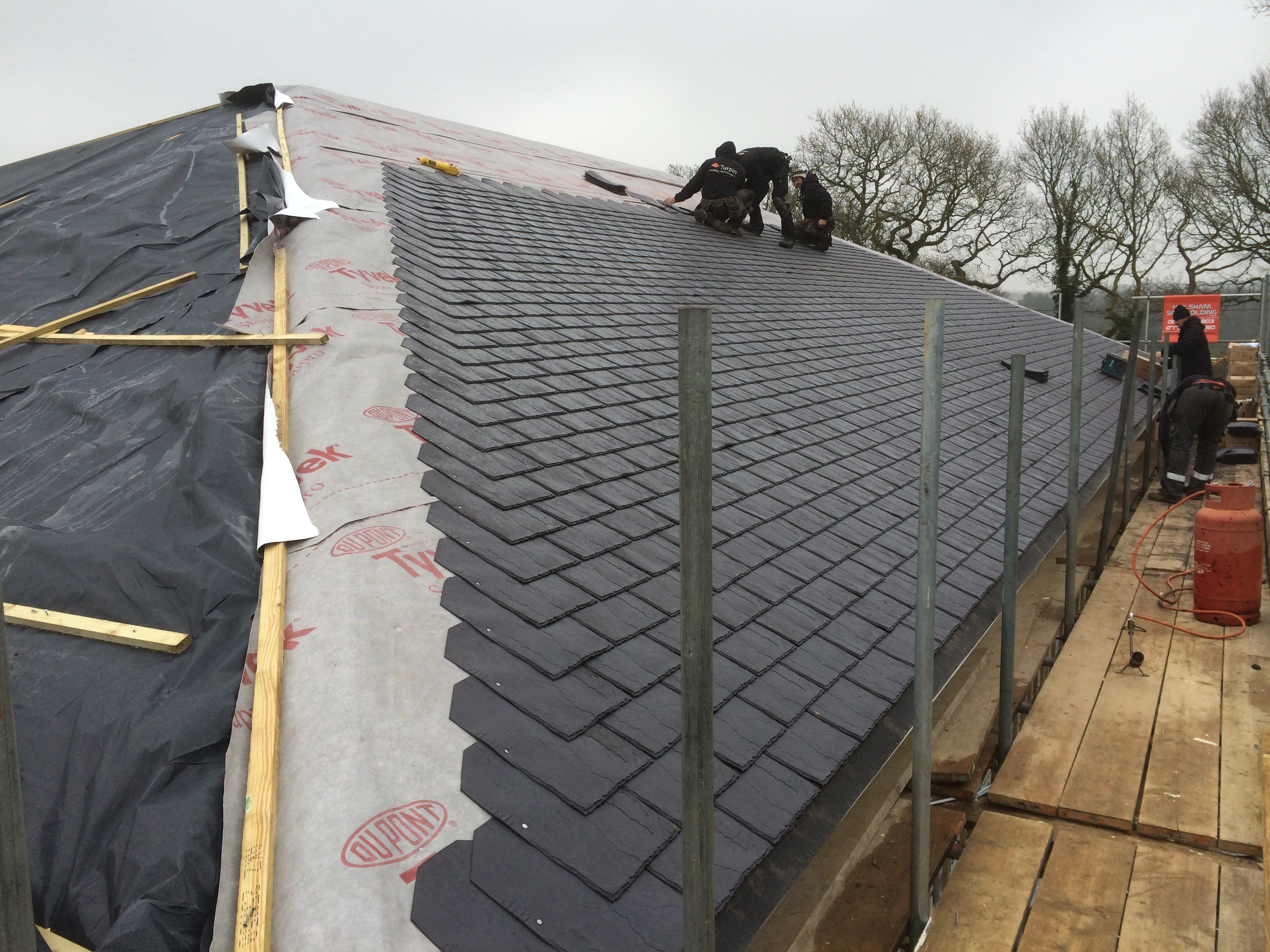 rubber slates being laid